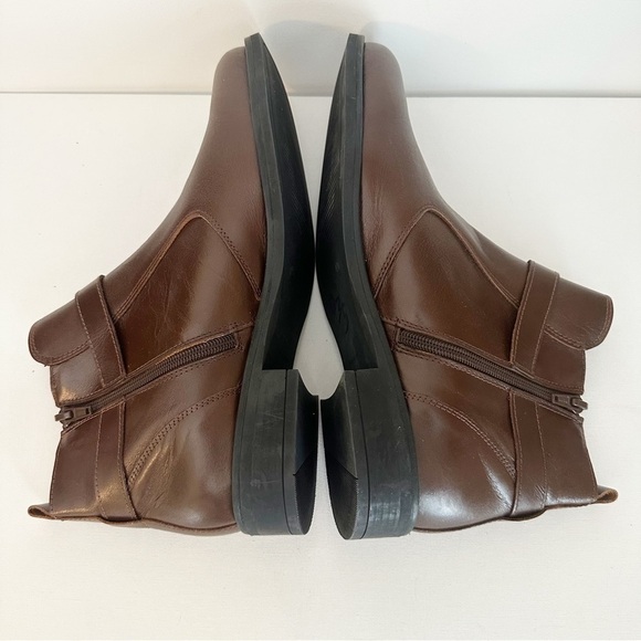 Marroqui Sanchez Leather Buckle Detail Side Zip Brown Ankle Boots - Size 10 - Picture 13 of 16